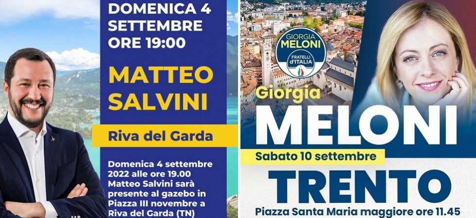 Elezioni politiche: da Salvini a Meloni, i big di destra arrivano in Trentino